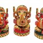 3 PC Wooden Ganesha Hand Carved Antique painting Sculpture Hindu God Statue