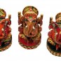 3 PC Wooden Ganesha Hand Carved Antique painting Sculpture Hindu God Statue