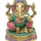 Brass Ganesha Statue 9" handmade Elephant God Idol Wealth & Luck Hindu Religious