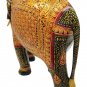 Wooden Elephant Statue Emboss Painting Natural Wood Hand Carved Sculpture 12"
