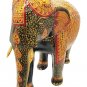 Wooden Elephant Statue Emboss Painting Natural Wood Hand Carved Sculpture 12"