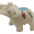 White Hard Marble Pietra Dura Inlay Elephant Handmade Statue Home Decor Gift