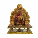 Wooden Buddha Sitting on Throne Statue Painted Feng Shui Tibetan Buddha
