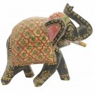 Wooden elephant covered by camel bone and vintage look procession painting