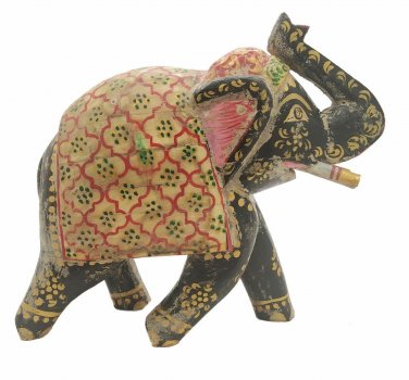Wooden elephant covered by camel bone and vintage look procession painting