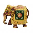 Wooden Elephant Statue Meenakari Emboss Painting Natural Wood Sculpture Gift