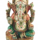 Ganesha Statue Jade stone handmade painting Sculpture Hindu Lord Elephant God