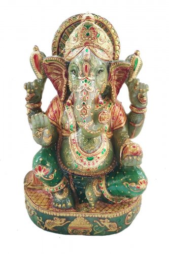 Ganesha Statue Jade stone handmade painting Sculpture Hindu Lord Elephant God