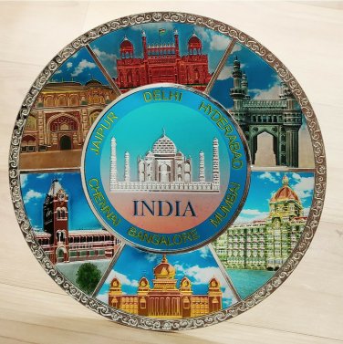 decorative plates Round engraved Indian monuments wall hanging with stand