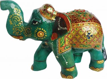 Aventurine Jade Stone Elephant Covered by Gold Foil Painting Natural Gemstone