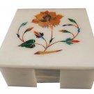 Tea Coaster Handmade Marble Flower gemstone inlay work Coaster Pietra Dura Gift