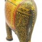 Wooden Elephant Statue Floral Painting Natural Wood Hand Carved Sculpture 8"