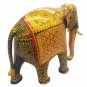 Wooden Elephant Statue Floral Painting Natural Wood Hand Carved Sculpture 8"