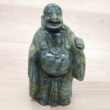Buddha statue Labradorite Stones Laughing Buddha Figurine Buddhism