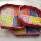 Serving Tray 3 Pcs set 12" Wooden handmade emboss painting work Floral Design