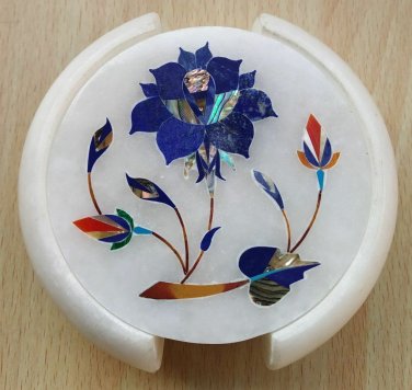 Tea Coaster Handmade Marble Flower gemstone inlay work Pietra Dura Coasters Gift