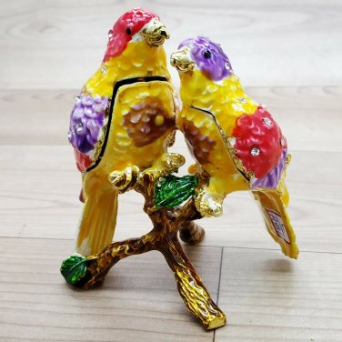 Love Bird Pair Trinket box souvenir animal gift Decorated with Swarovski Crystal