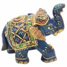 Lapis Lazuli Stone Elephant Covered by Gold Foil Painting Natural Gemstone