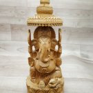 Ganesha Statue 10" Handmade Wooden Sculpture Hindu God Lord Ganesh Sitting