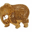 Wooden Elephant Statue Undercut small baby inside Natural Wood Hand Carved