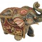 Wooden Elephant Statue Trunk up Holding Ball Painting Natural Wood Hand Carved