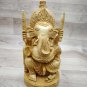 Ganesha Statue 9" Handmade Wooden Sculpture Hindu God Lord Ganesh Sitting Chair