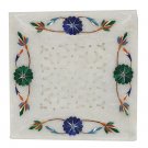 Serving tray marble stone 5" x 5" Malachite & Lapis gemstone inlay work Platter