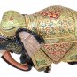 Wooden Elephant Statue Gold Foil Emboss Painting Natural Wood Sculpture 9"