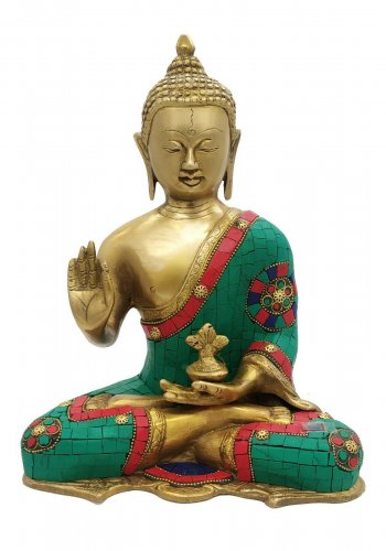 Brass Buddha Statue with Stone Work Feng Shui Tibetan Medicine Buddha