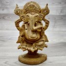 Ganesh Statue 6" Sitting on Snack Wooden hand carved Hindu God Lord Ganesha