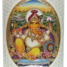 Painting Ganesha Handmade India Miniature Artwork Resin tile Paintings 6" X 8"
