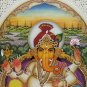 Painting Ganesha Handmade India Miniature Artwork Resin tile Paintings 6" X 8"
