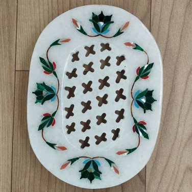 Soap tray Stone 3" x 5" Natural Malachite gemstone inlay work Gift home decor