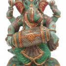 Ganesha Statue 18" Jade stone painting Sculpture Hindu Elephant God Lord Figure