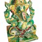 Ganesha Statue 11" Jade stone painting Sculpture Hindu Elephant God Lord Figure