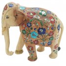 Wooden Elephant Statue Inlay Pietra dura work Natural Wood color Hand Carved