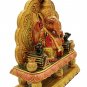 Wooden Ganesha hand carved With Throne Antique finishes Painted Elephant God