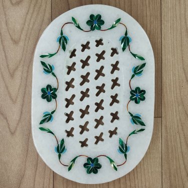 Soap tray Stone 6" x 4" Natural  Malachite gemstone inlay work Gift home decor