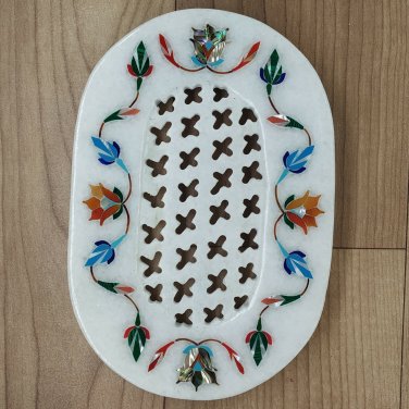 Soap tray Stone 6" x 4" Natural Orange Aventurine & MOP gemstone inlay work Gift