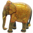 Wooden Elephant Statue Floral Painting Natural Wood Hand Carved Sculpture 10"