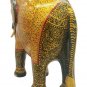 Wooden Elephant Statue Floral Painting Natural Wood Hand Carved Sculpture 10"