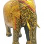 Wooden Elephant Statue Floral Painting Natural Wood Hand Carved Sculpture 10"
