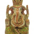 Serpentine stone Ganesha gold foil painting Statue Gemstone Elephant God Ganpati