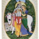 Painting Radha Krishna Fine Handmade India Miniature Artwork Resin tile 6" X 8"