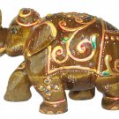 Tiger Eye Stone Elephant Covered by Gold Foil Painting Natural Gemstone