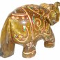 Tiger Eye Stone Elephant Covered by Gold Foil Painting Natural Gemstone