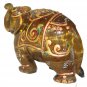 Tiger Eye Stone Elephant Covered by Gold Foil Painting Natural Gemstone