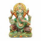 Ganesha Statue 14" Jade stone painting Sculpture Hindu Elephant God Lord Figure