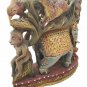 Wooden Elephant statue with Tree Sitting Other Animals Painting Natural Wood