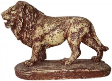 Lion Statue marble dust Hand Painted Figurine Vintage Art Sculpture Colorful